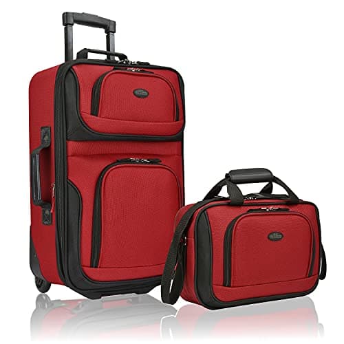 U.S. Traveler Rio Lightweight Softside Rolling Carry-on Suitcase, 2-Wheel Set, Red