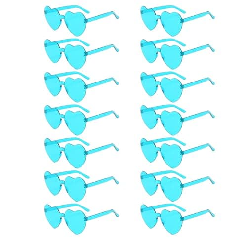Aqlithle 14 Pairs Heart Shaped Sunglasses for Women, Lake Blue Rimless Glasses, Frameless Love Glasses, Fun Trendy Transparent Heart Sunglasses Valentines Party Favor