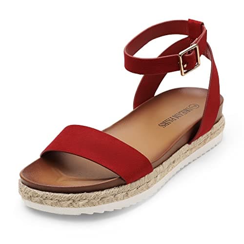 DREAM PAIRS Women's Open Toe Platform Espadrille Wedge Sandals Comfortable One Band Dressy Casual Sandals for Women,Size 5,Red/Suede,KATHY