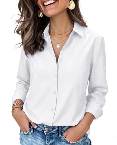 siliteelon Wrinkle Free Formal Long Sleeve White Button Up Shirt Women