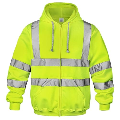 wefeyuv ANSI Class 3 High Visibility Workwear Safety Hoodies Reflective Sweatshirt Yellow M