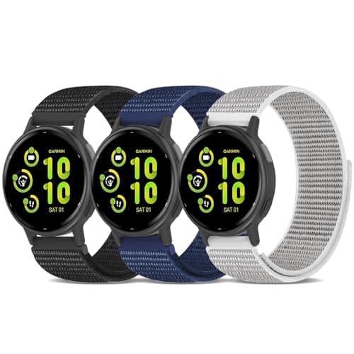 Nylon Compatible with Garmin Vivoactive 5 Vivoactive 6 Watch Band, 20mm Adjustable Farbic Sport Replacement Strap Hook&Loop Wristband for Forerunner 570-42mm/55/165/Venu/Venu Sq/Vivoactive 3