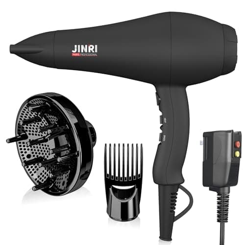 Jinri Hair Dryer for Professional Salon Faster Drying, Hair Blow Dryer with Negative Ion 2 Speed and 3 Heat Setting Ceramic Hair Dryer,DC Motor Blow Dryer with Concentrator, SGS Certified