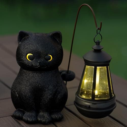 Hkojewp Solar Garden Statue Cat Figurine, Black Cat Statues Garden Decor