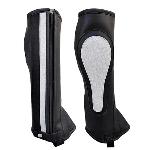 Majestic Ally Unisex PU Leather Riding Half Chaps with Glistening Accents (Silver Glistening, Black, Large)