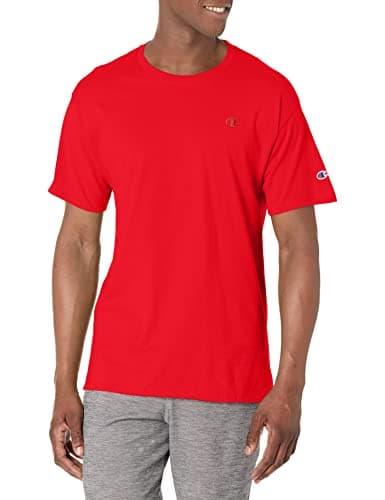 Champion Men's Classic Short Sleeve T-Shirt, Standard Fit, Midweight 100% Cotton, Available in Regular and Big & Tall, Scarlet, Medium