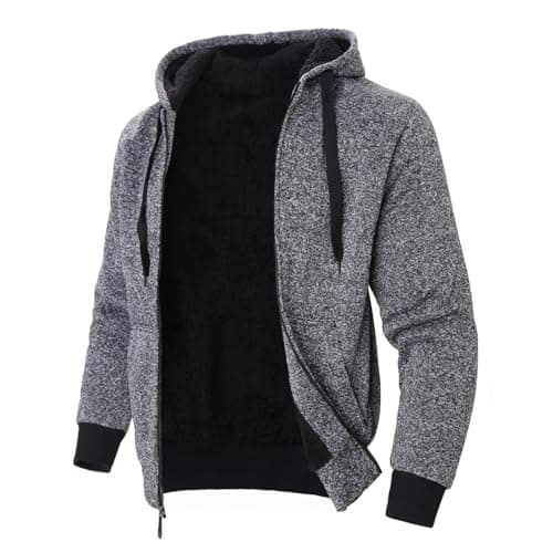 LeeHanTon Mens Zip Up Jacket Sherpa Lined Warm Fleece Thick Workout Long Sleeve Sports Winter Outdoor Hoodie Dark Grey M