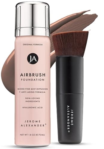 Jerome Alexander MagicMinerals AirBrush Foundation – 2 Piece Set with Airbrush Foundation and Kabuki Brush - Spray Makeup with Anti-aging Ingredients for Smooth Radiant Skin - Dark