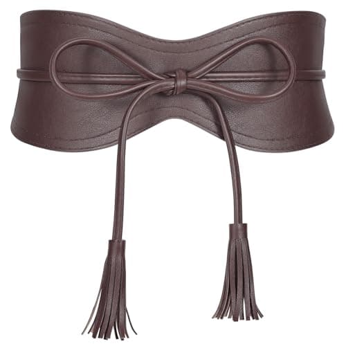 XZQTIVE Women Wide Belt for Dress Fashion Ladies Cinch Obi Belt Waistband with Tassel Tie, Coffee(XL Fits Waist Size 44"-50")