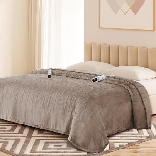 Yokimisu Electric Blanket King with Dual Control-100x90 Soft Double-Sided Flannel Heating Blanket, 9 Heat Levels & 10 Hours Timer Heated Throw, Machine Washable, Gift for Mom Dad - Camel