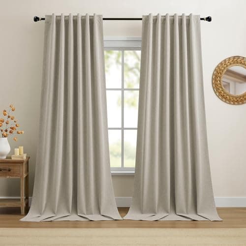 Dreaming Casa 100% Blackout Curtains 96 Inches Long, Linen Textured Window Treatment Rod Pocket & Back Tab Curtain Drapes for Bedroom Living Room, 2 Panels, 52" W x 96" L, Linen