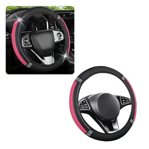 Bling Steering Wheel Cover Women,Rhinestones Sterring Wheel Cover with Two-Tone Leather,Anti-Slip Car Wheels Covers Car Accessories Fit for Diameter Ranging from 14.17 to 15.35" (Pink)