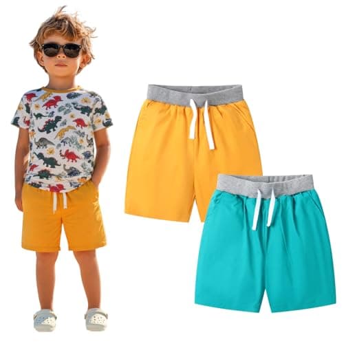 HILEELANG Toddler Boy Summer Chino Shorts Cotton Drawstring Adjust Yellow Lake Blue Stretch Uniform School Shorts 2T