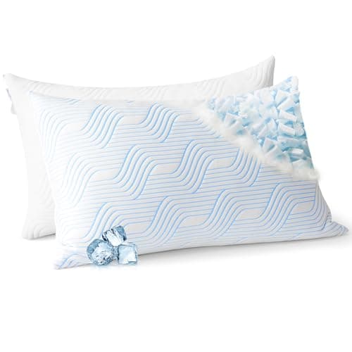 VONPURE Cooling Bed Pillows for Sleeping 2 Pack Shredded Memory Foam Pillows Queen Size Set of 2 Adjustable Supportive Pillow for Back Stomach Side Sleepers Washable Removable Cover