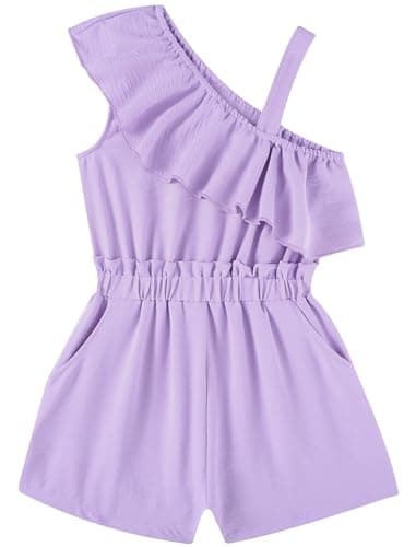 Lindanina Girls Rompers Ruffle Sleeveless Summer Outfits Purple 10-11 Years