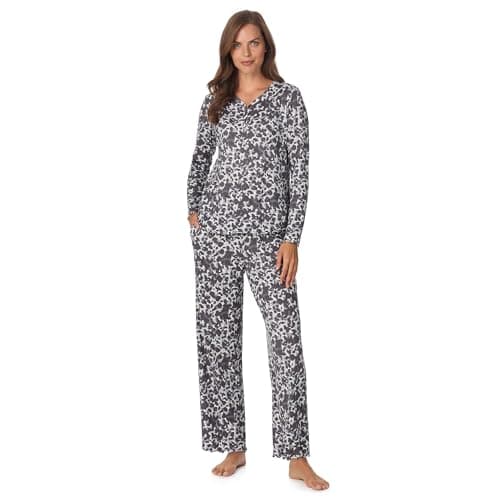 Anne Klein Long Sleeve V Neck Henley Top Sweater Knit Pajamas for Women Set