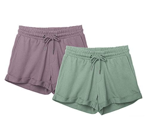 icyzone Workout Lounge Shorts for Women - Athletic Running Jogging Cotton Sweat Shorts(Pack of 2) (XL, Cameo Green/Lilac)
