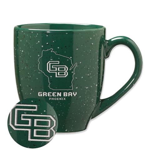 Rico Industries NCAA Wisconsin–Green Bay Phoenix Primary Logo Green 16 oz Team Color Laser Engraved Speckled Ceramic Coffee Mug