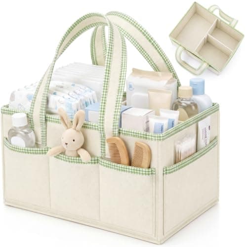 Locmeo 1 Pcs Diaper Caddy Organizer Nursery Bin with Divider Handle, White