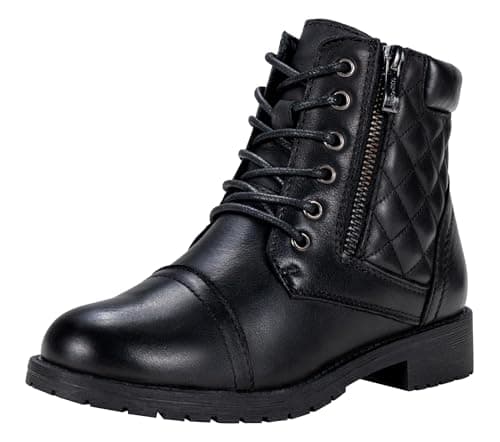 Vepose Women's Leather Combat Ankle Boots, Classic Lace up Booties, 903L - Black, Size 6 US - with Side Zipper (CJY903L black 06)