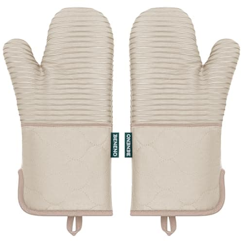 Beneno Heat Resistant 500°F Kitchen Oven Mitts 2-Pack, 7.5"x14.3", Beige
