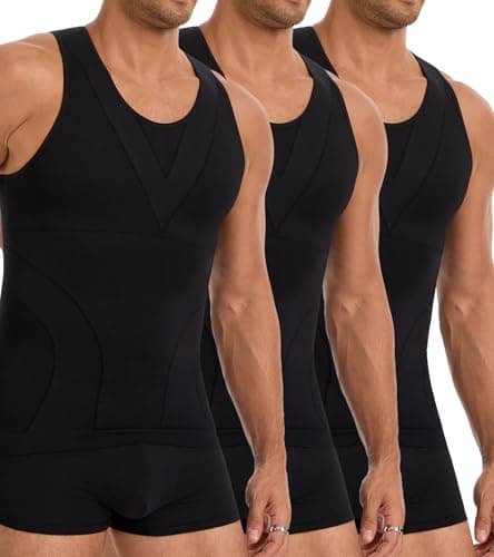 JESIDO 3 Pack Compression Shirt Men's Tummy Control Body Shaper Tank Top