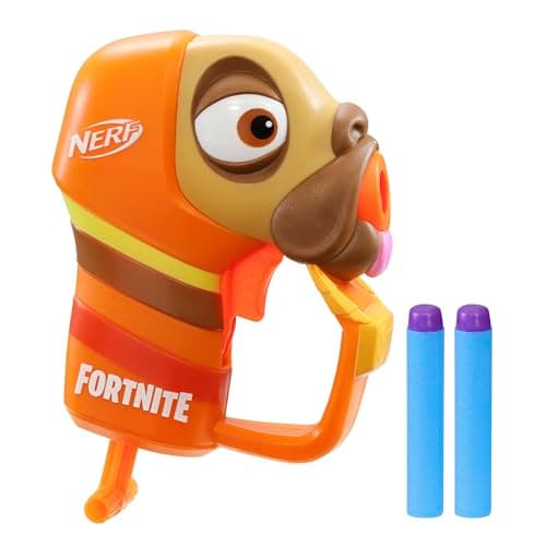 Nerf Fortnite Micro Doggo Mini Dart-Firing Blaster - Fortnite Doggo Outfit Design - Includes 2 Official Nerf Elite Darts