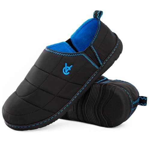 VeraCosy Men's Quilted Two-Tone Anti Skid Slippers Knight Black,11-12 US