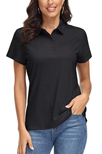 MAGCOMSEN Womens Athletic Polo Shirt UPF 50+ Running Tops Golf Shirts UV Protection Short Sleeve Collared Polo Black M
