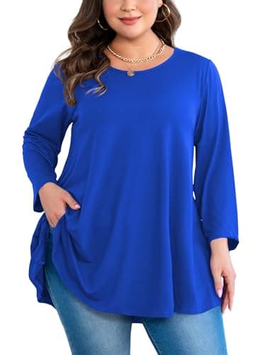 splensive Royal Blue Plus Size Tunics Tops for Women,3/4 Sleeve Swing XL
