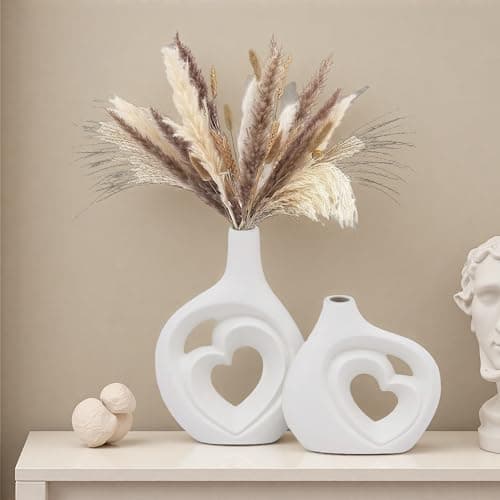 KKgoubz White Heart Shaped Hollow Ceramic Vase Set of 2