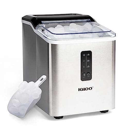 Igloo Portable Ice Maker with Scoop - Ice Maker with LED Control Panel & 1.5 Quart Water Tank - Stainless Ice Cube Maker Produces 26 Lbs. of Ice in 24 Hours with 9 Large or Small Cubes in 7 Minutes
