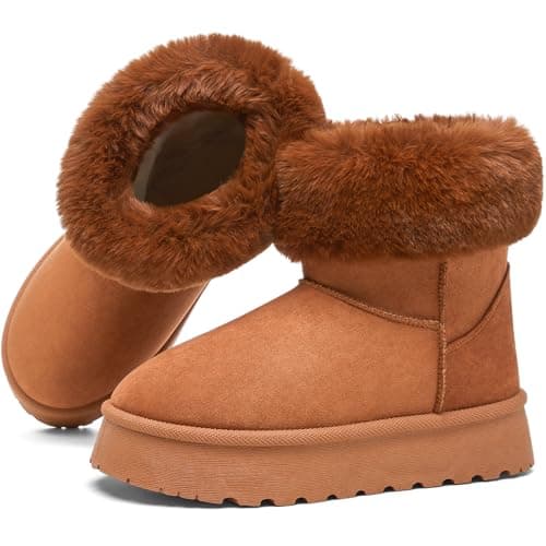 Iarus Womens Snow Winter Boots Fuzz Short Mini Ankle Booties Chestnut US7