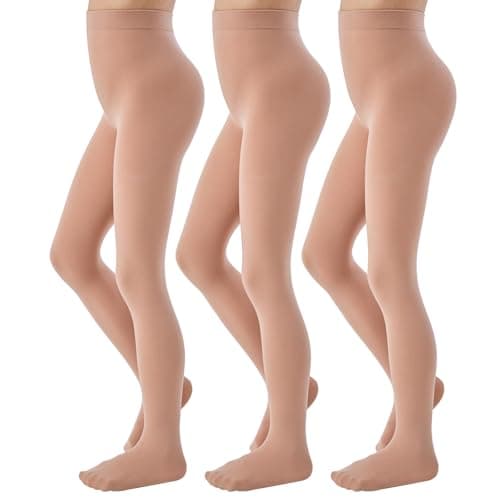 MANZI 3 Pairs Girls Tights Footed Toddler Dance Tights Kids Ballet Stockings Ultra Soft Natural 8-10 Years