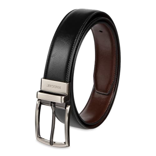 Haggar Men's Stretch Reversible Dress Belt w. Brushed Gunmetal Buckle, Black/Brown, Small