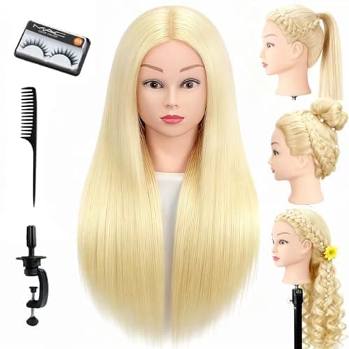 Mannequin Head with 80% Human Hair for Hair Styling Practice 26-28 Inch Straight Hair Training Head for Cosmetology Barber Hairdresser Students and Professionals (613)