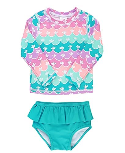 RuffleButts Baby Girls Modern Skirted Rash Guard Bikini - UPF 50+ Sun Protection Swimsuit