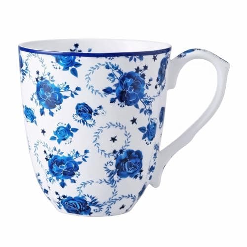 PMNING 14oz Bone China Coffee Mug, Floral Tea Cup Flower Mug for Women Men