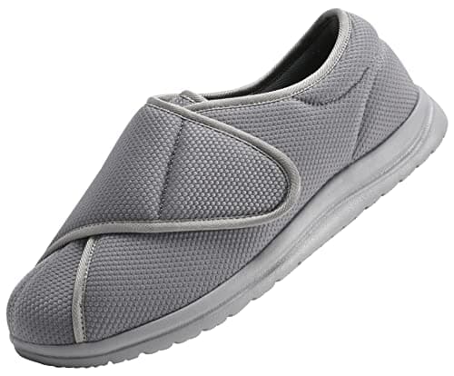 YURUMA Men Wide Walking Shoes Adjustable Velcr Elderly Diabetic Edema Swollen Feet Lightweight Outdoor Anti Slip Sneaker Sole (B/Grey, EU43/Men W 9)