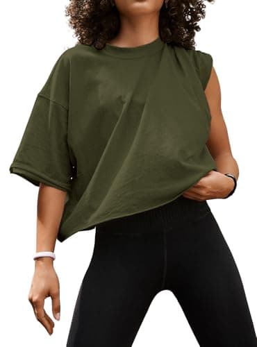 Womens Summer Tops Short Sleeve Sexy Crop Tops for Women Side Slit Athletic Gym Basic Casual Beach Tees Cotton Yoga Tee Shirts Teen Girls Flowy Workout Shirts Women Army Green XL