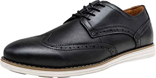 Vostey Men's Leather Oxford Dress Shoes - Black Wingtip Casual Shoes (BMY629 Black 15)