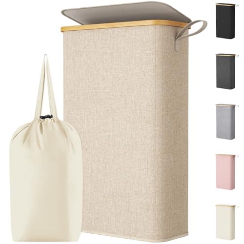 Lifewit 65L Slim Laundry Hamper with Lid and Removable Bag, Beige