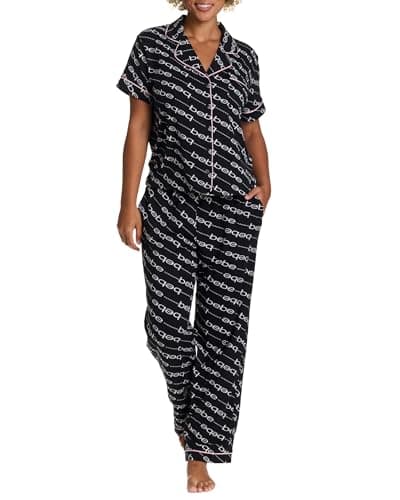 bebe Womens 2 Piece Short Sleeve Button Down Shirt and Long Pants Bridesmaid Pajamas Set
