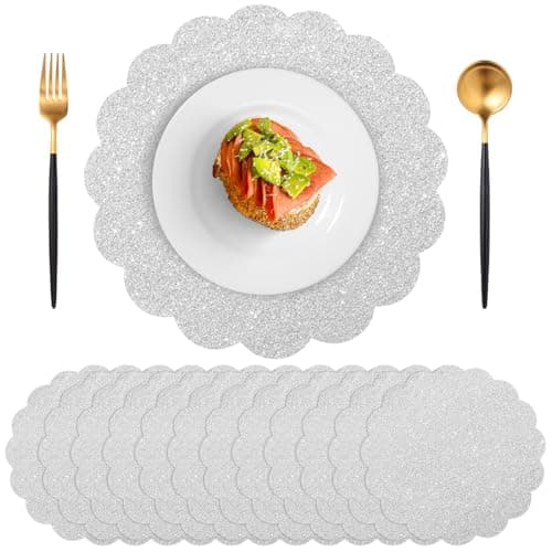 120 Pcs Silver Glitter Paper Placemats, Scalloped Disposable Placemat