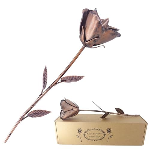 Rifyta 7 Year Anniversary Copper Gift for Her 7th Anniversary Copper Gifts for Him Wife Husband Couples Metal Rose Handmade Metal Flower for Christmas Valentine's Day