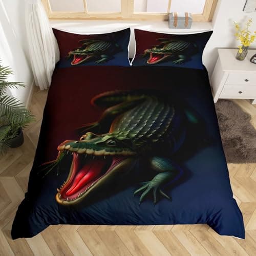 Feelyou Crocodile Duvet Cover Full Size 3Pcs for Kids Boys Girls Teens