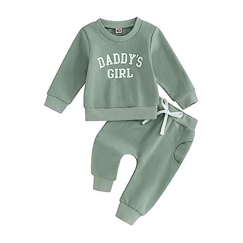 Toddler Baby Girl Clothes Daddys Girl Long Sleeve Pullover Sweatshirt Stretch Jogger Pants Infant Fall Winter Outfit (Daddys Girl Green, 2-3 Years)
