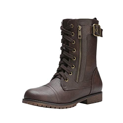DREAM PAIRS Women's Mid Calf Built-in Wallet Pocket Lace up Military Combat Boots,Size 5.5,All Brown,MISSION