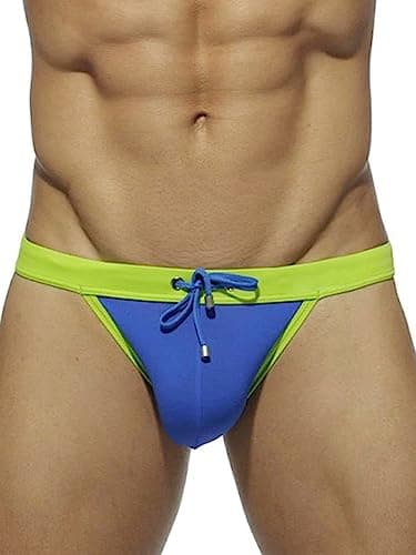 MIZOK Mens Color Block Swim Briefs Hot Body Bikini Swimwear Blue S