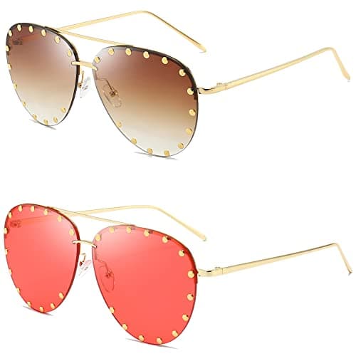 Dollger Oversized Studded Sunglasses for Women Trendy Large Frame Studded Aviator Designer Sunglasses